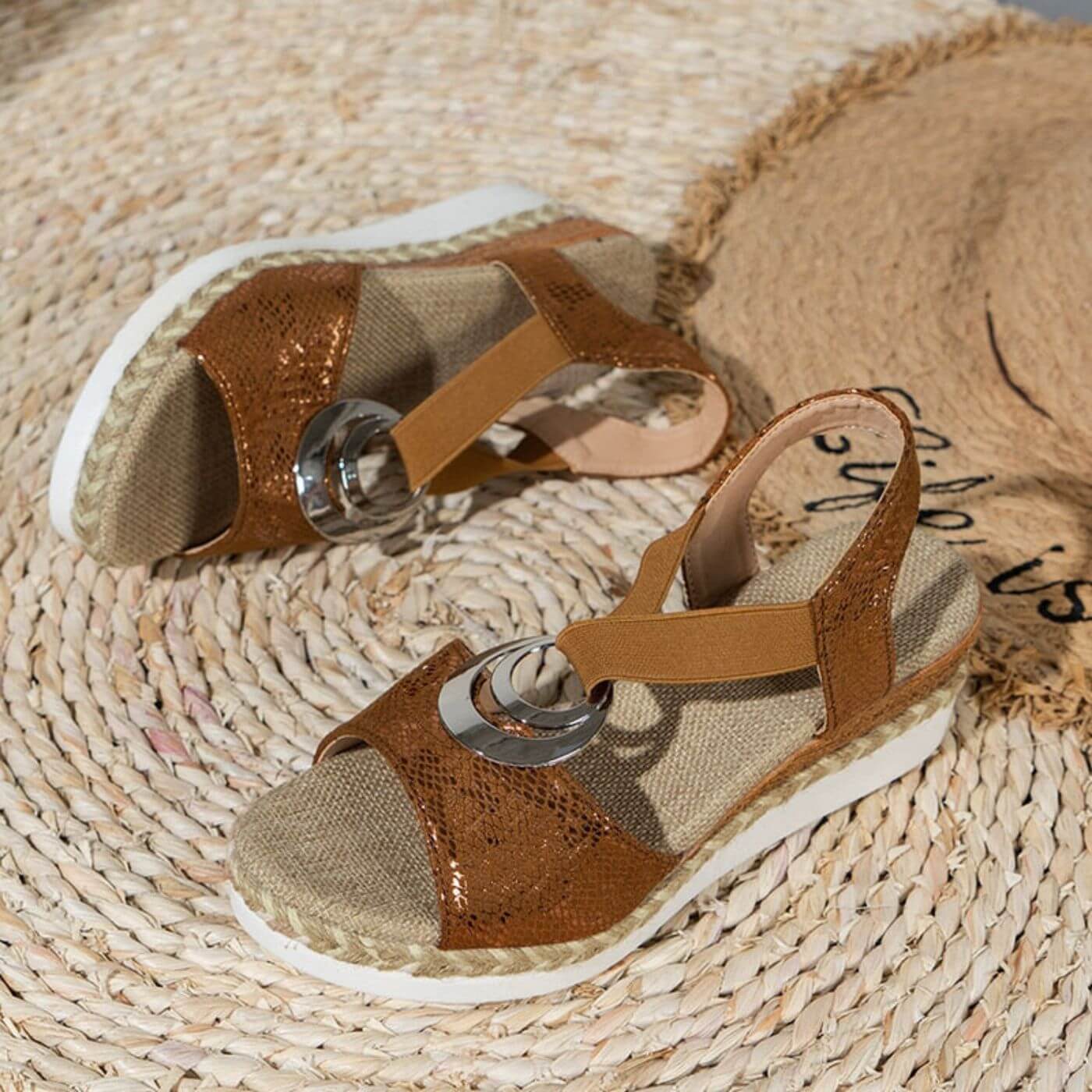 Améline Castleford | Beige Platform Espadrille Sandals with Buckle