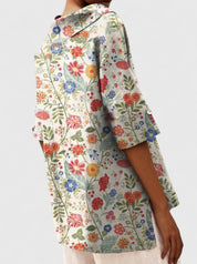 Elspeth Vauclaire | Floral Print V-Neck Linen Top in Green