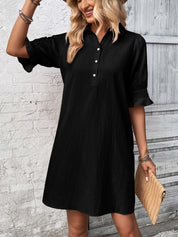 Aurelie Wyndcroft | Black Button-Down Shirt Dress with 3/4 Sleeves