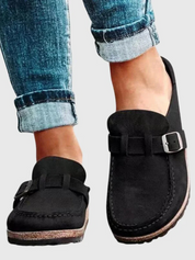 Seraphine Beauvais | Suede Buckle Comfort Clogs in Sage Green