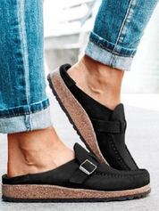 Seraphine Beauvais | Suede Buckle Comfort Clogs in Sage Green