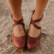 Natalie Fontbrière | Black Closed-Toe Wedge Heels with Ankle Strap