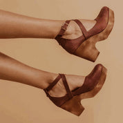Natalie Fontbrière | Black Closed-Toe Wedge Heels with Ankle Strap