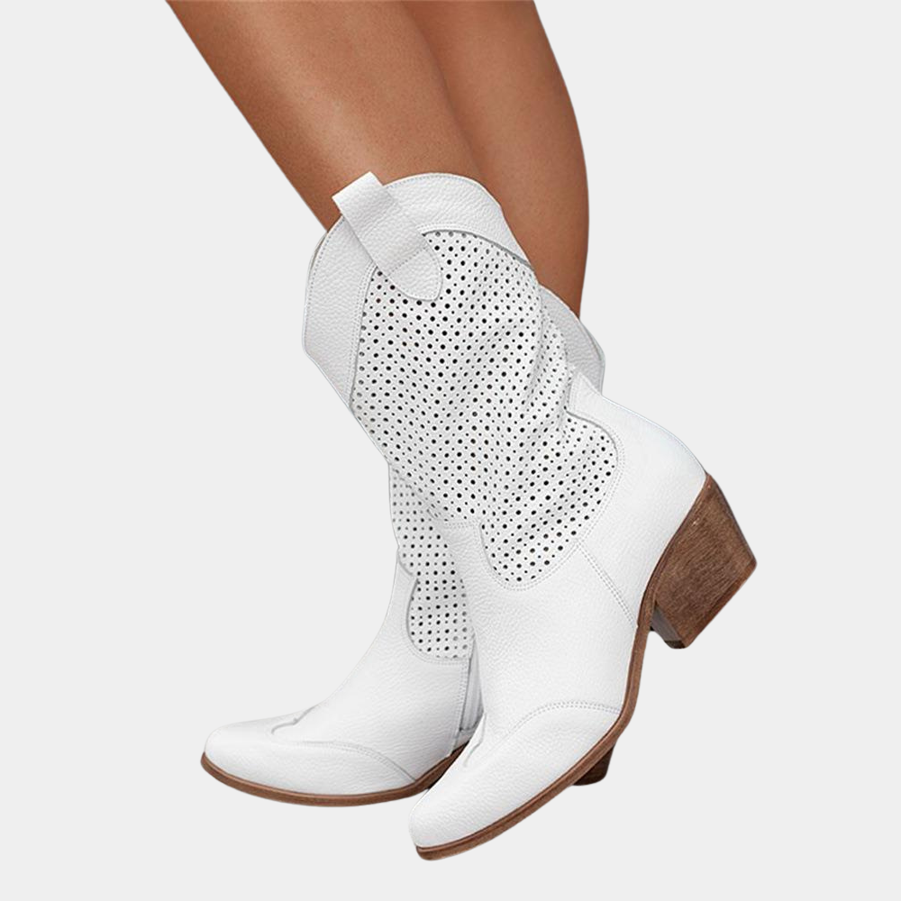 Alessandra Fontverde | White Orthopedic Cowboy Boots with Perforated Detail