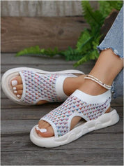Vivienne Fontblanche | Cream Knit Platform Open Toe Slip-On Sandals