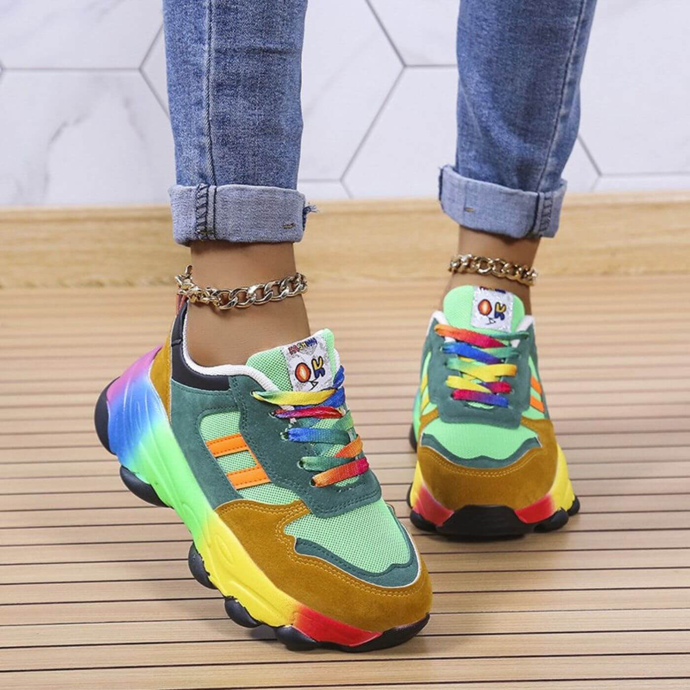 Violette Charpentier | Rainbow Platform Orthopedic Chunky Sneakers