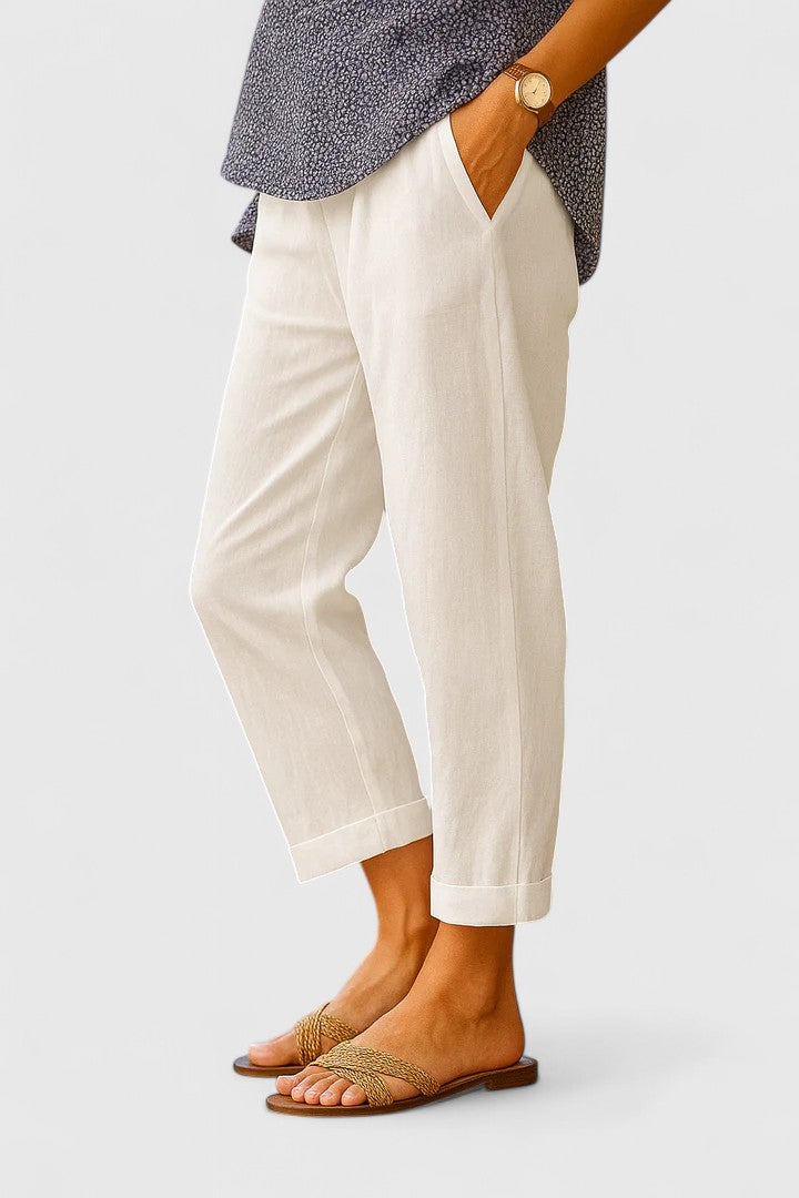 Giselle Fontmoreau | White Linen Cropped Trousers