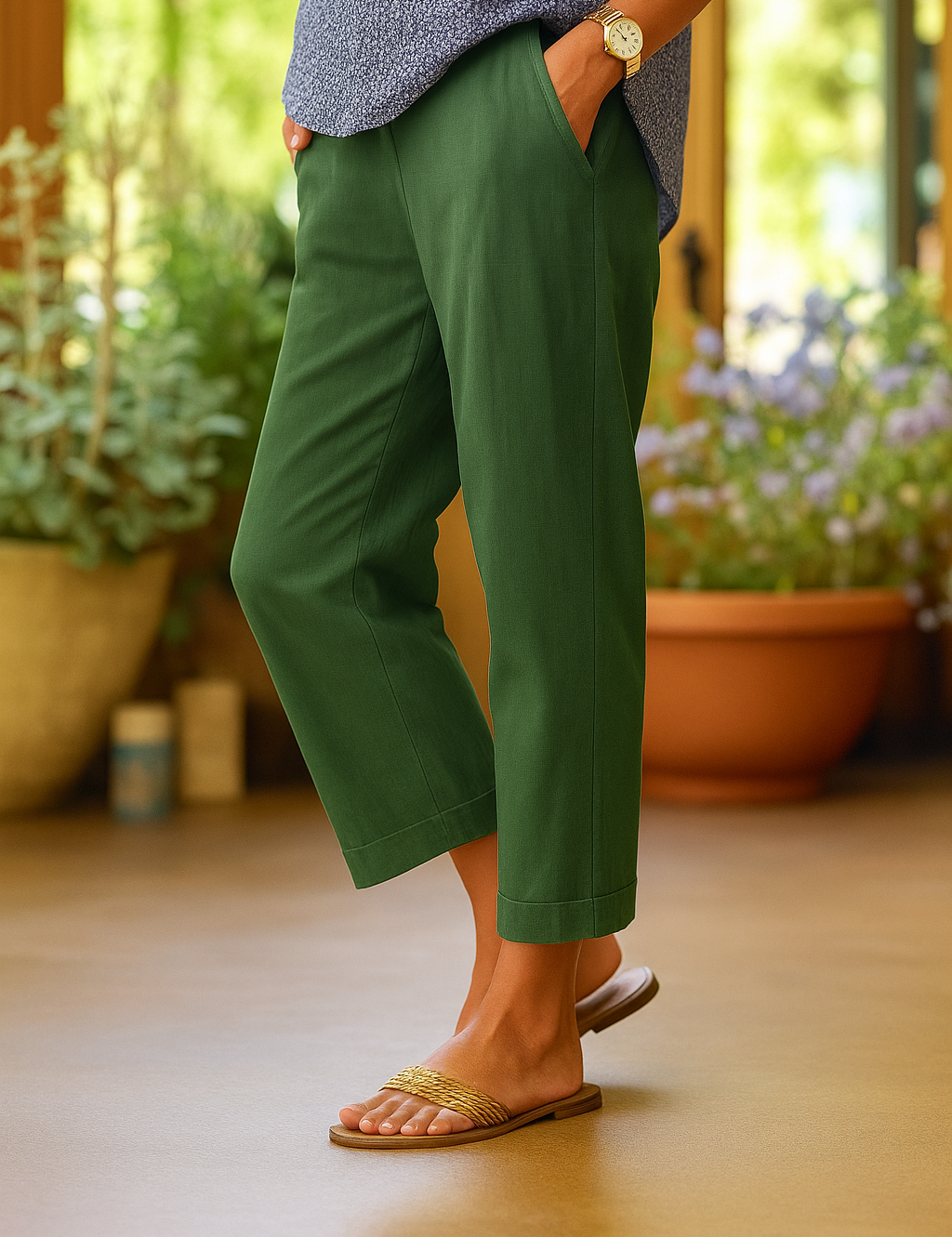 Elspeth Vauverne | White Cropped Linen Trousers