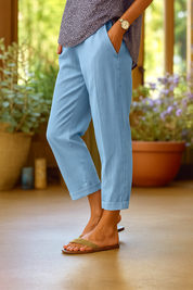 Elspeth Vauverne | White Cropped Linen Trousers