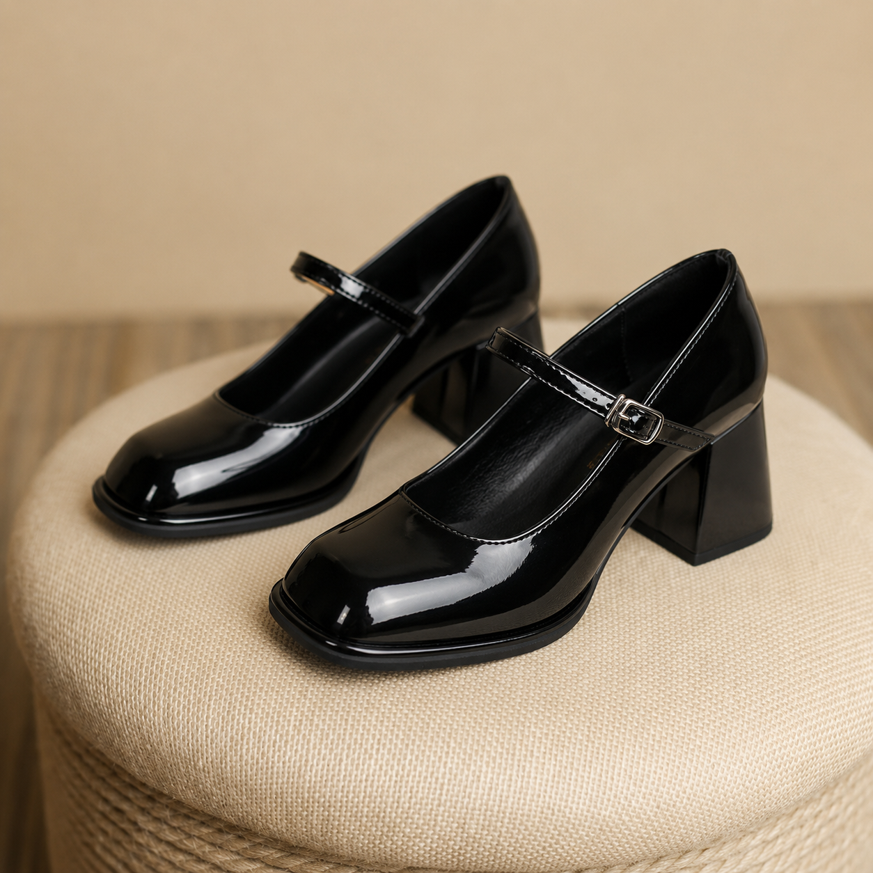 Céleste Ravenford | Black Patent Mary Jane Block Heel Pumps