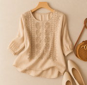 Améline Vosburgh | White Embroidered Relaxed Linen Blouse