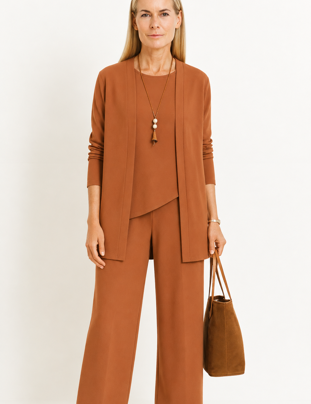 Josephine Hartclair | Women's 3-Piece Cardigan Tank & Wide-Leg Pants Set in Slate Grey
