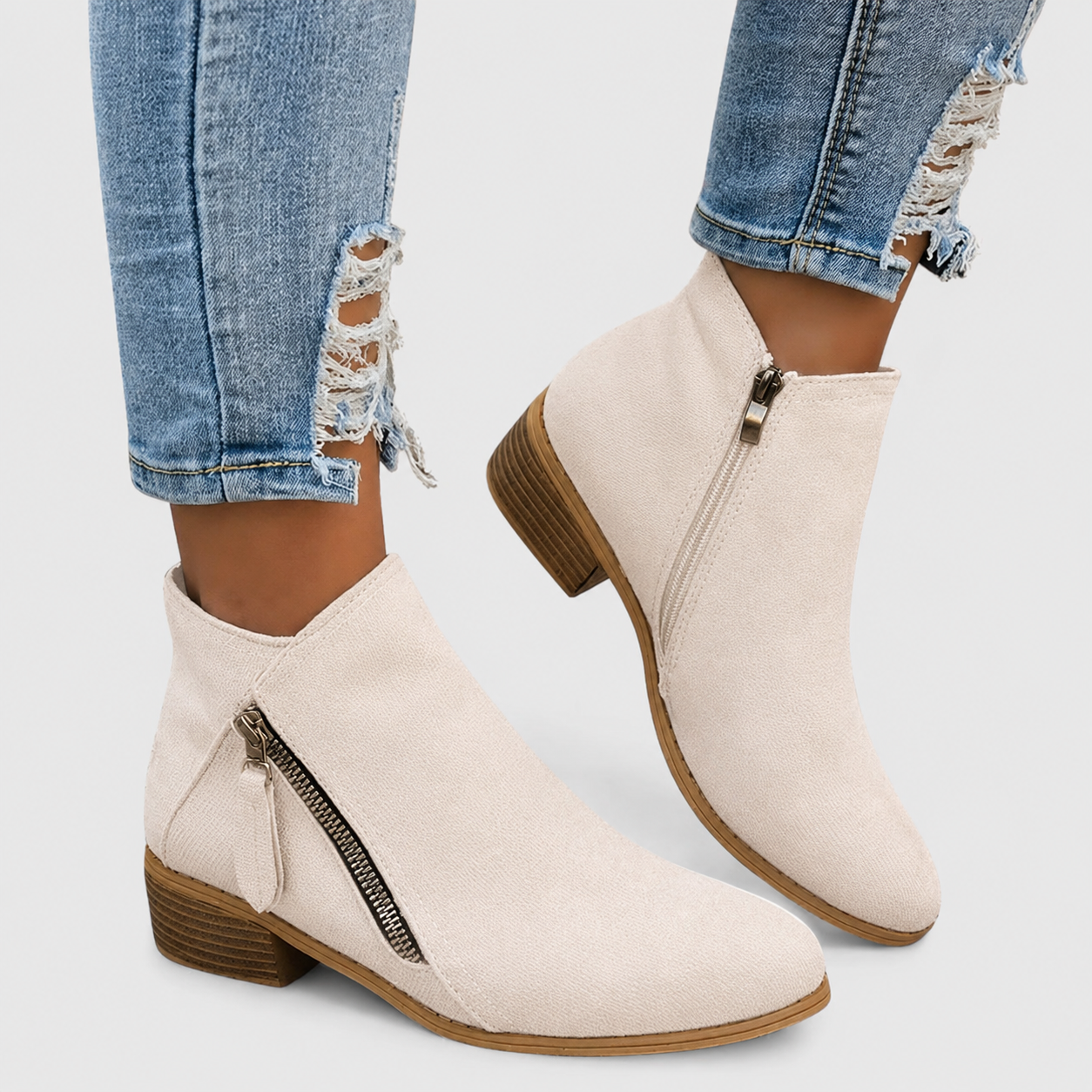 Marguerite Fontenaille | Blue Suede Zip Ankle Boot with Block Heel