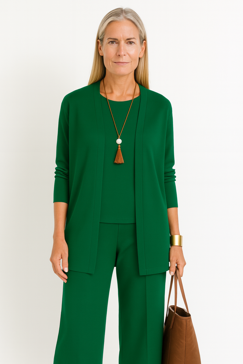 Josephine Hartclair | Women's 3-Piece Cardigan Tank & Wide-Leg Pants Set in Slate Grey