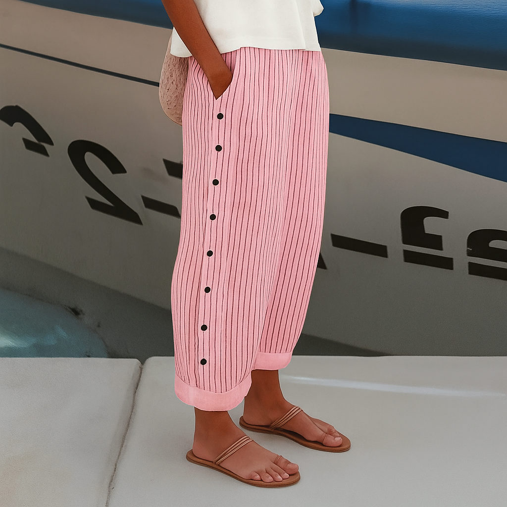 Mireille Fontblanc | Blue Striped Wide-Leg Trousers with Side Pockets