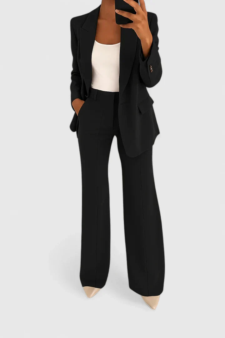 Octavie Lerondeau | Black Wide-Leg Two-Piece Blazer Suit Set