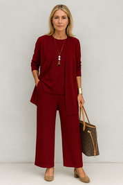 Josephine Hartclair | Women's 3-Piece Cardigan Tank & Wide-Leg Pants Set in Slate Grey