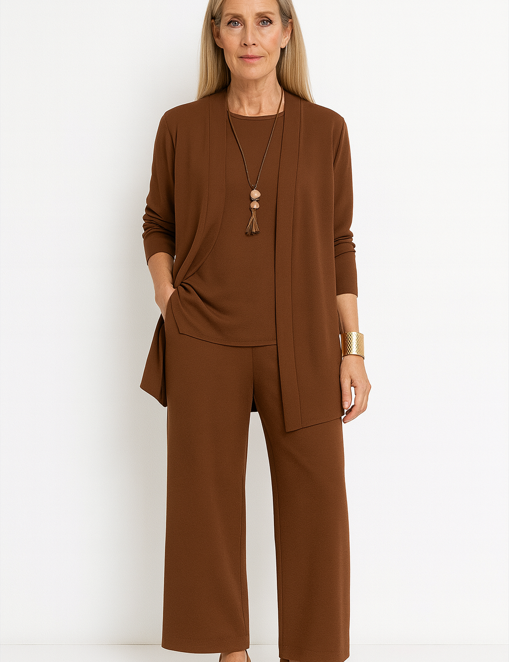 Josephine Hartclair | Women's 3-Piece Cardigan Tank & Wide-Leg Pants Set in Slate Grey