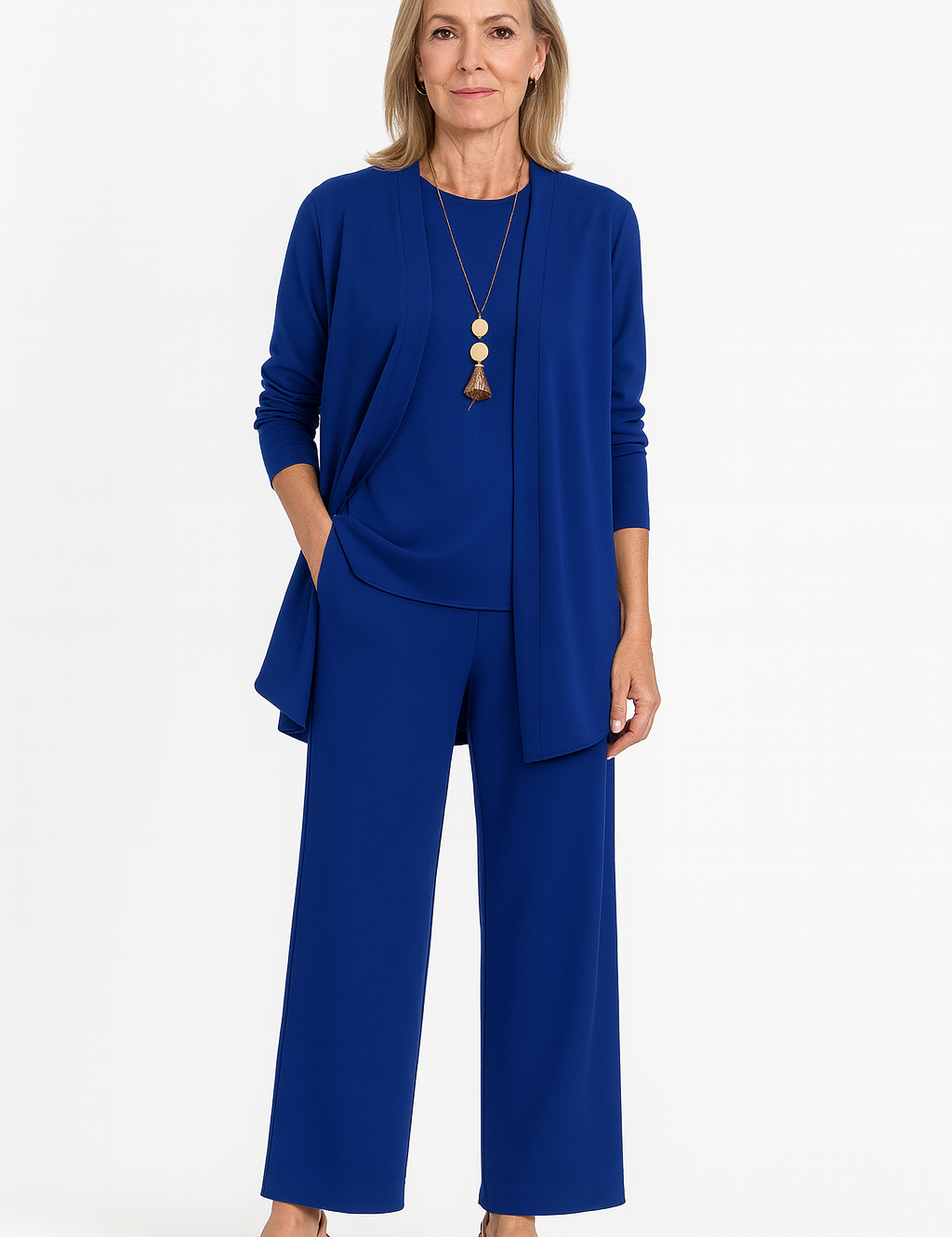 Josephine Hartclair | Women's 3-Piece Cardigan Tank & Wide-Leg Pants Set in Slate Grey