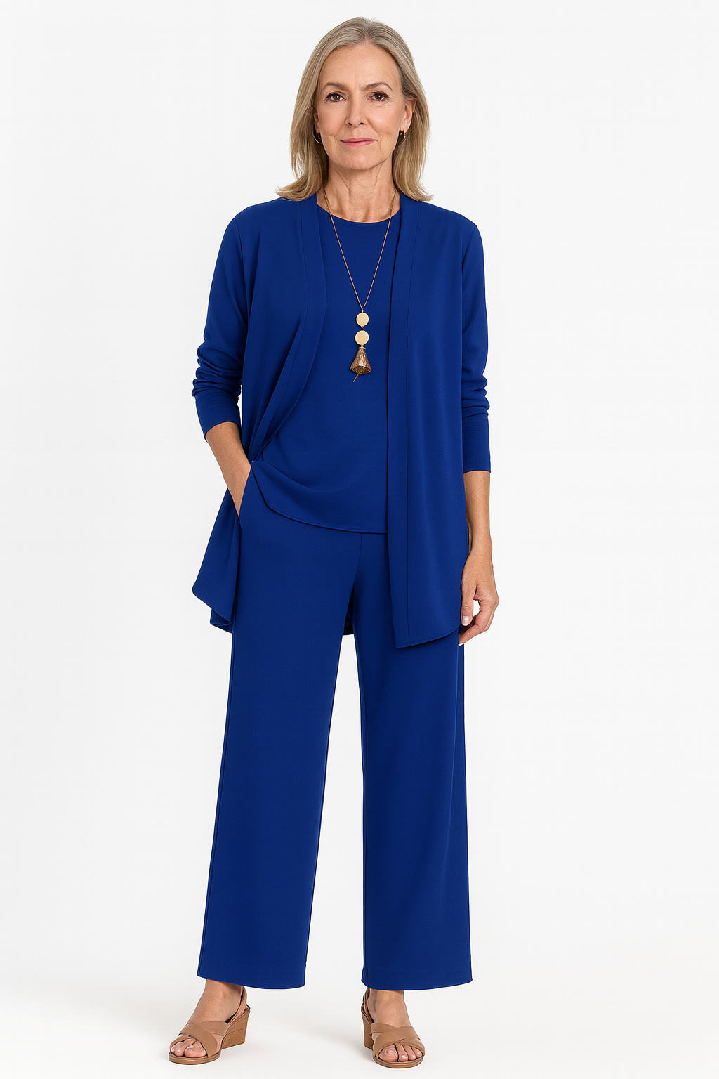 Josephine Hartclair | Women's 3-Piece Cardigan Tank & Wide-Leg Pants Set in Slate Grey