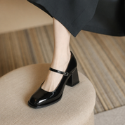Céleste Ravenford | Black Patent Mary Jane Block Heel Pumps