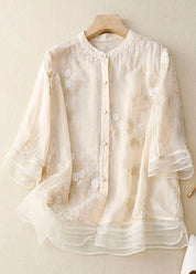 Emmeline Starcourt | Sage Green Floral Embroidered Blouse with 3/4 Sleeves