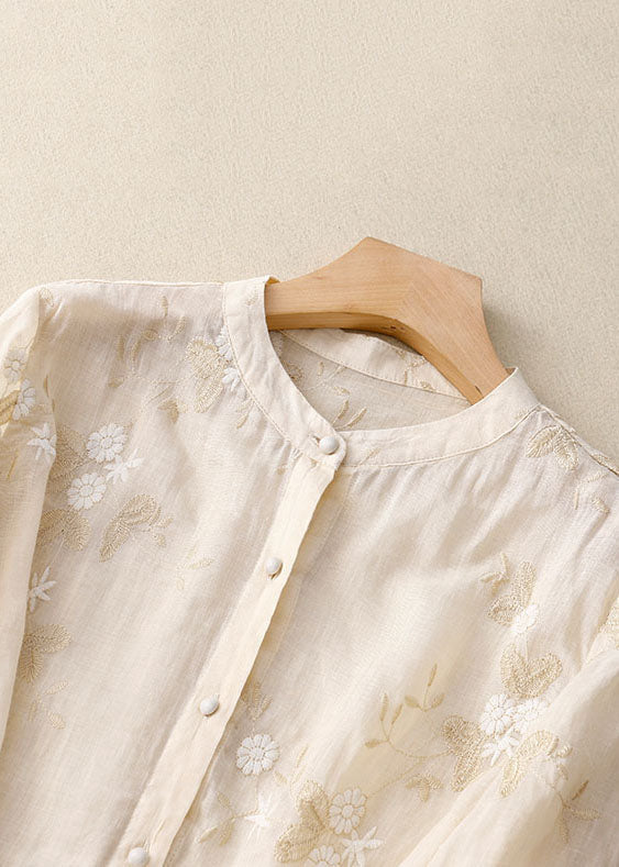 Emmeline Starcourt | Sage Green Floral Embroidered Blouse with 3/4 Sleeves