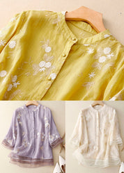 Emmeline Starcourt | Sage Green Floral Embroidered Blouse with 3/4 Sleeves