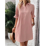 Aurelie Wyndcroft | Black Button-Down Shirt Dress with 3/4 Sleeves