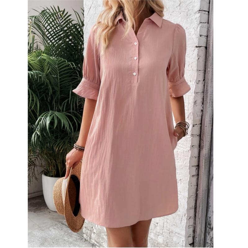 Aurelie Wyndcroft | Black Button-Down Shirt Dress with 3/4 Sleeves