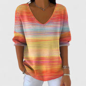 Aurelia Pemberton | Rainbow Striped V-Neck Long Sleeve Top