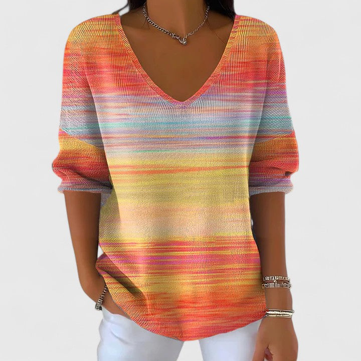 Aurelia Pemberton | Rainbow Striped V-Neck Long Sleeve Top