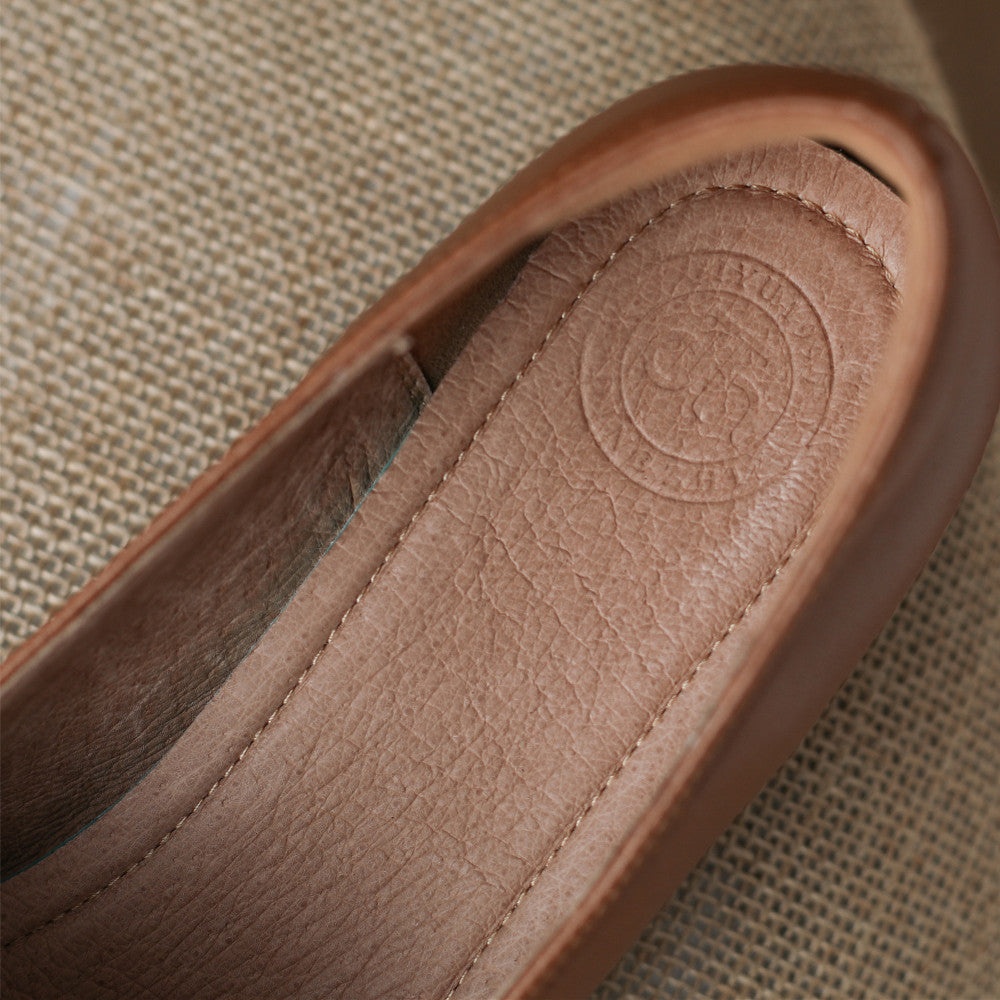 Vivienne Lacombe | Brown Genuine Leather Low Block Heel Loafers