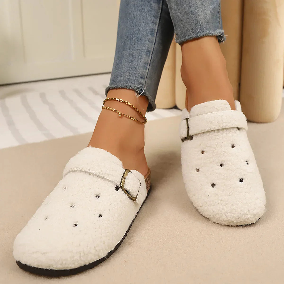 Elspeth Duvernay | Fleece Clog Slippers with Cork Sole