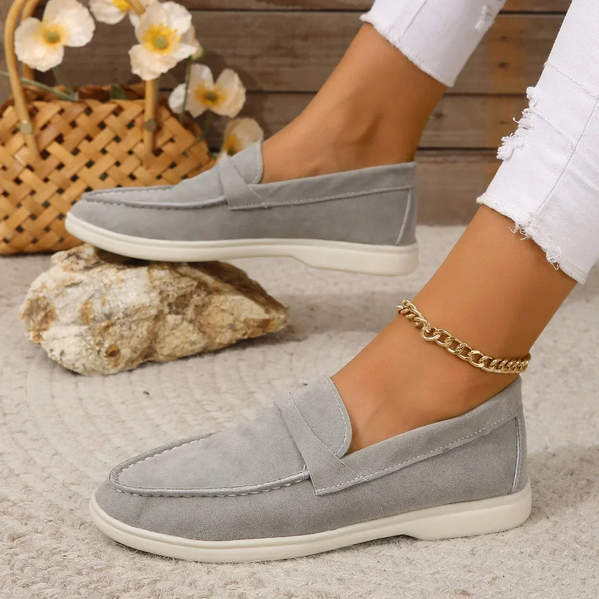 Séraphine Wentworth | Grey Suede Slip-On Loafers for Women