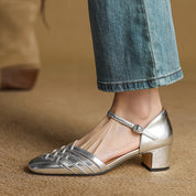Clothilde Ravenspark | Woven Genuine Leather Block Heel Pumps
