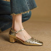 Clothilde Ravenspark | Woven Genuine Leather Block Heel Pumps