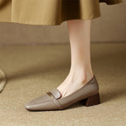 Vivienne Lacombe | Brown Genuine Leather Low Block Heel Loafers