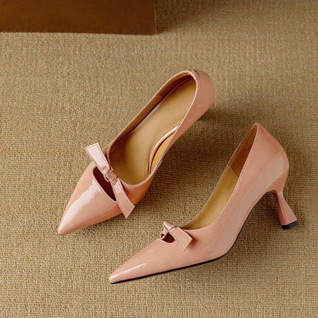 Eloise Branwell | Blush Patent Bow Detail Kitten Heel Pump