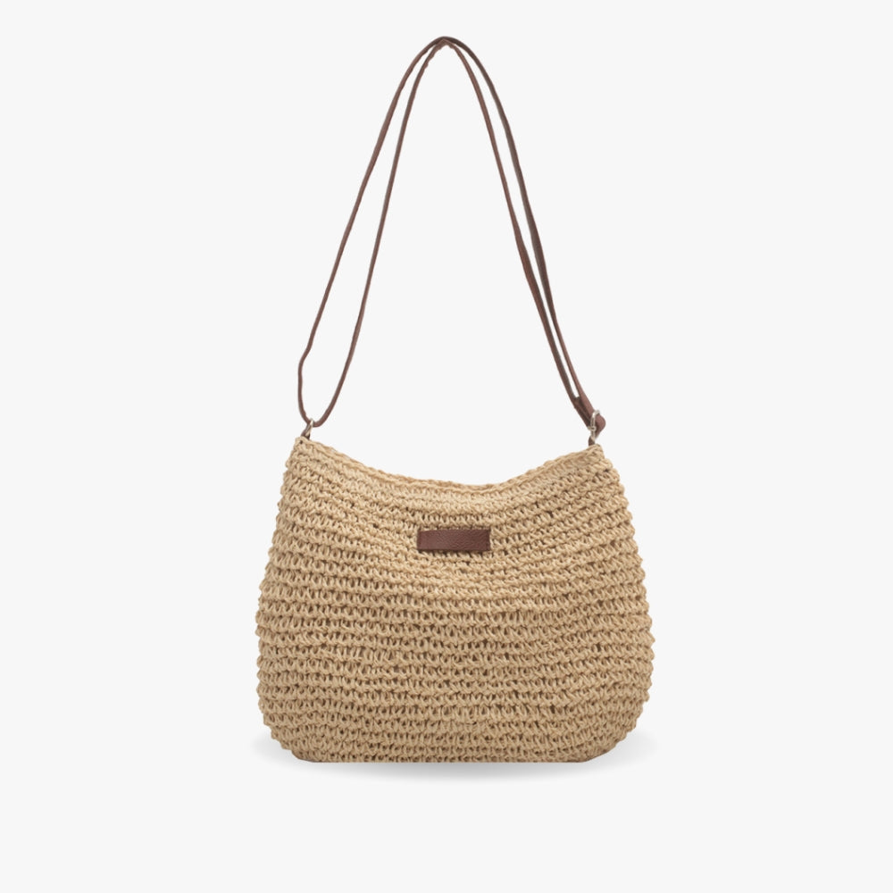Fleur Pemberton | Woven Straw Shoulder Bag in Natural Beige