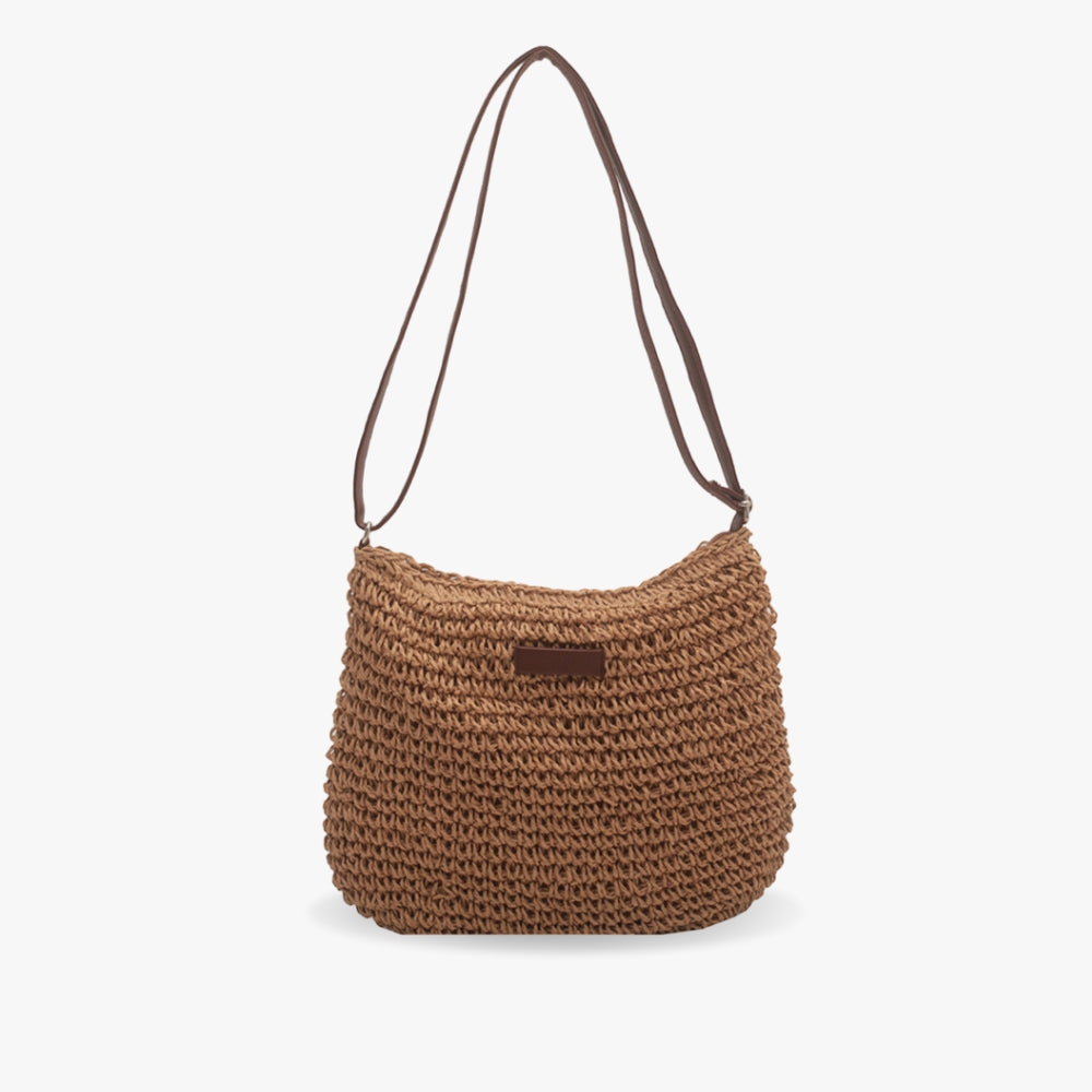 Fleur Pemberton | Woven Straw Shoulder Bag in Natural Beige