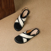 Gwendoline Faverel | Leather Cross-Strap Slingback Flat Sandals