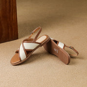 Gwendoline Faverel | Leather Cross-Strap Slingback Flat Sandals