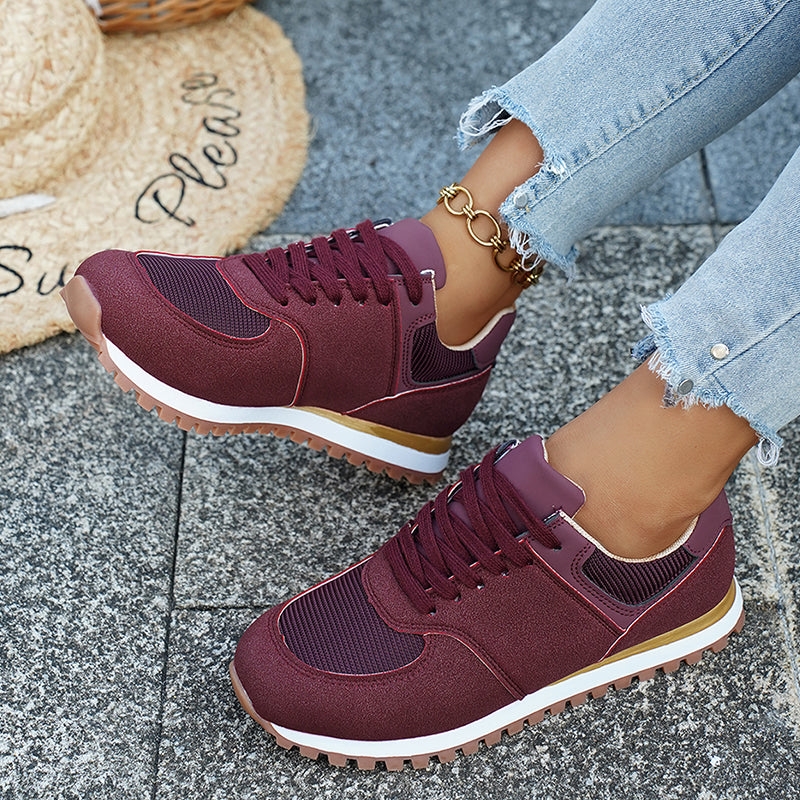 Beatrix Holloway | Lace-Up Mesh Sneakers in Navy, Beige & Burgundy