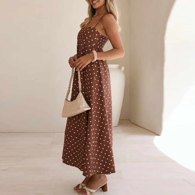 Dominique Lavergne | Brown Polka Dot Maxi Slip Dress