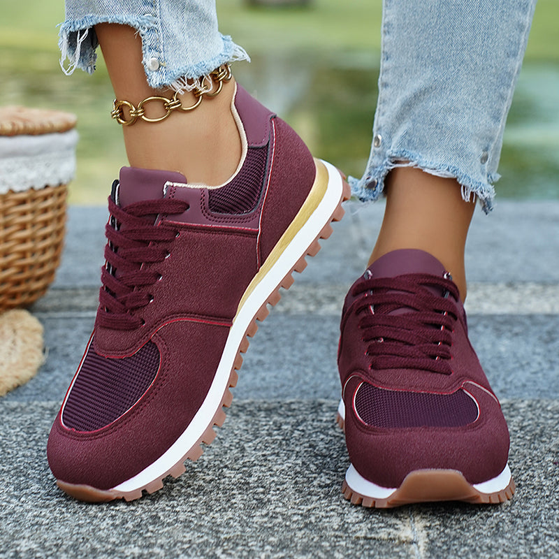 Beatrix Holloway | Lace-Up Mesh Sneakers in Navy, Beige & Burgundy