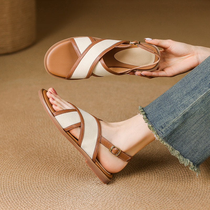 Gwendoline Faverel | Leather Cross-Strap Slingback Flat Sandals