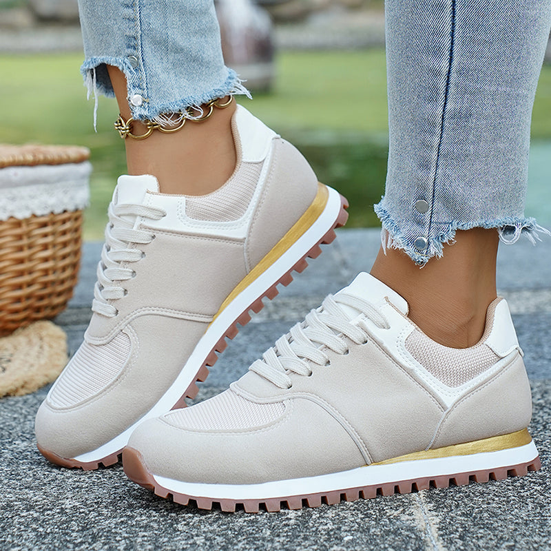 Beatrix Holloway | Lace-Up Mesh Sneakers in Navy, Beige & Burgundy