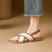Gwendoline Faverel | Leather Cross-Strap Slingback Flat Sandals