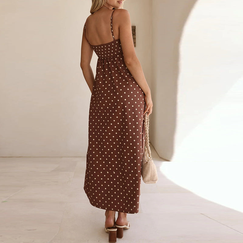 Dominique Lavergne | Brown Polka Dot Maxi Slip Dress